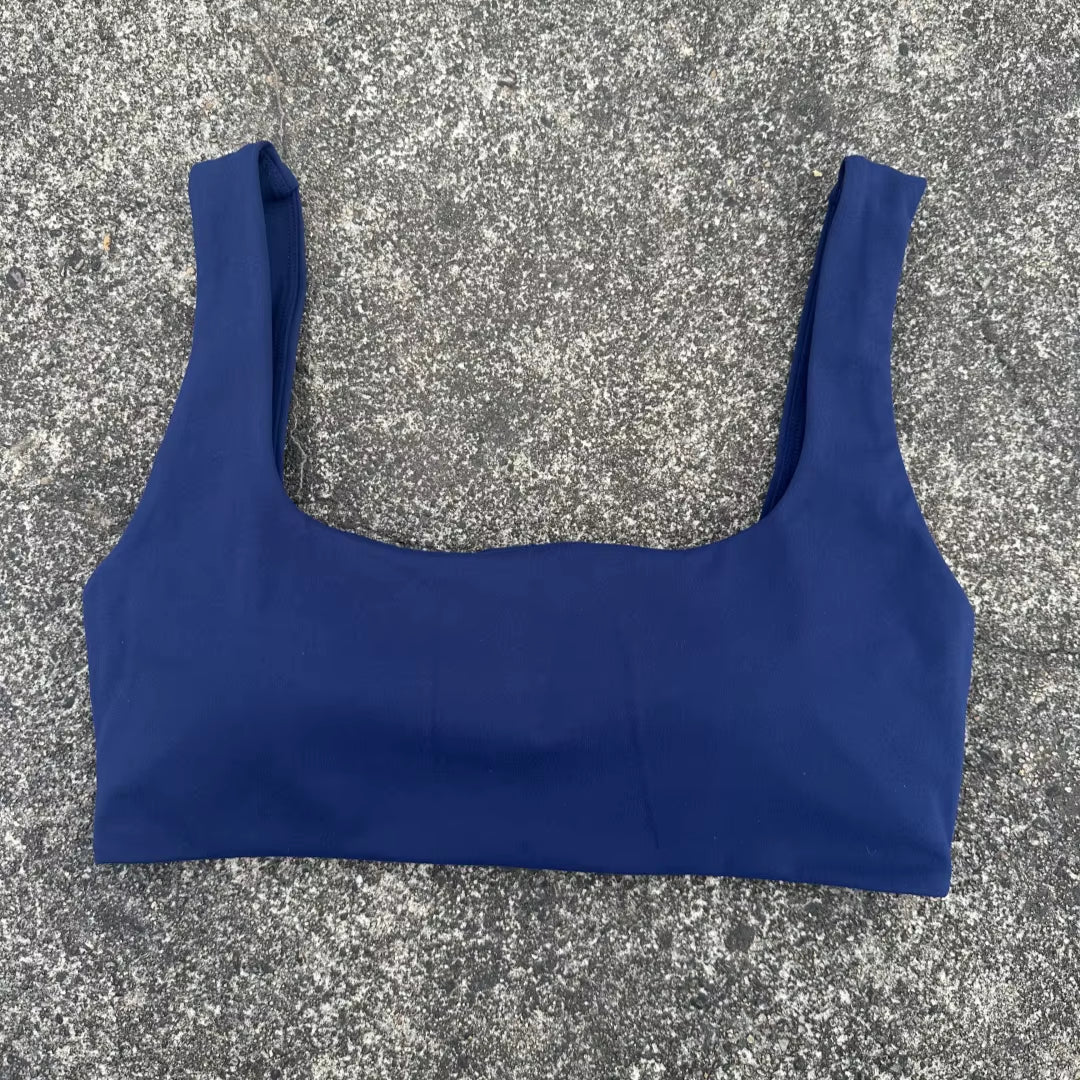 Solid Color Women Square Collar Hollow Back Shoulder Straps Fitness Sport Bra Top Comprehensive Training Gym Yoga Underwear Pad