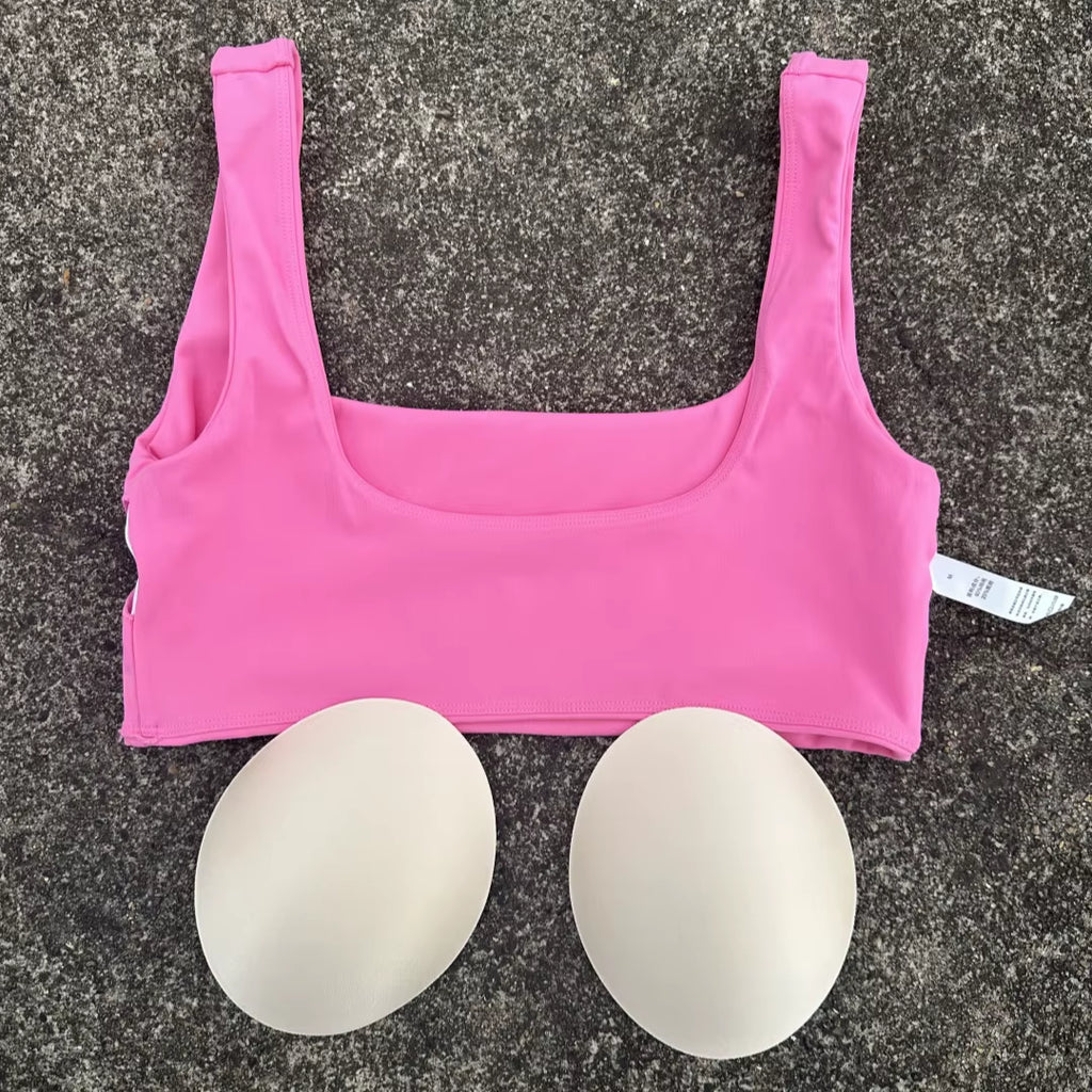 Solid Color Women Square Collar Hollow Back Shoulder Straps Fitness Sport Bra Top Comprehensive Training Gym Yoga Underwear Pad