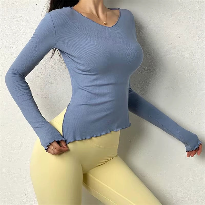New Gym Sport Shirt Women Yoga Tops Long Sleeve Quick Dry Breathable Workout Fitness T-Shirt Gym Shirt Clothes