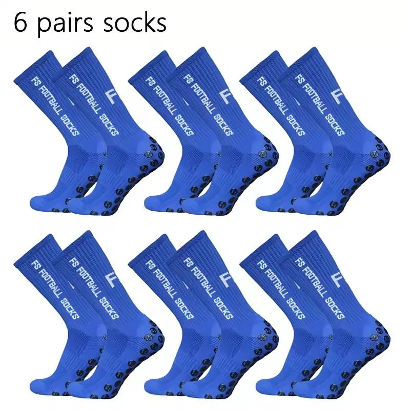 6 Pairs Breathable Football Socks Men Women Sports Socks Non-Slip Silicone Bottom Soccer Baseball Socks Outdoor Sport Yoga Socks