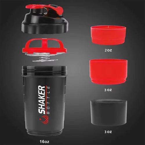 500Ml Layered Protein Bottle Powder Shaker with Powder Storage Container Large Water Bottle Water Bottle with Wire Stirring Ball