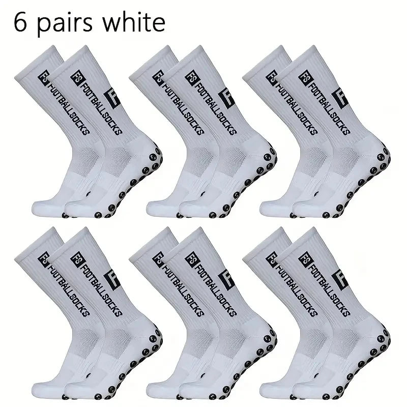 6 Pairs Breathable Football Socks Men Women Sports Socks Non-Slip Silicone Bottom Soccer Baseball Socks Outdoor Sport Yoga Socks