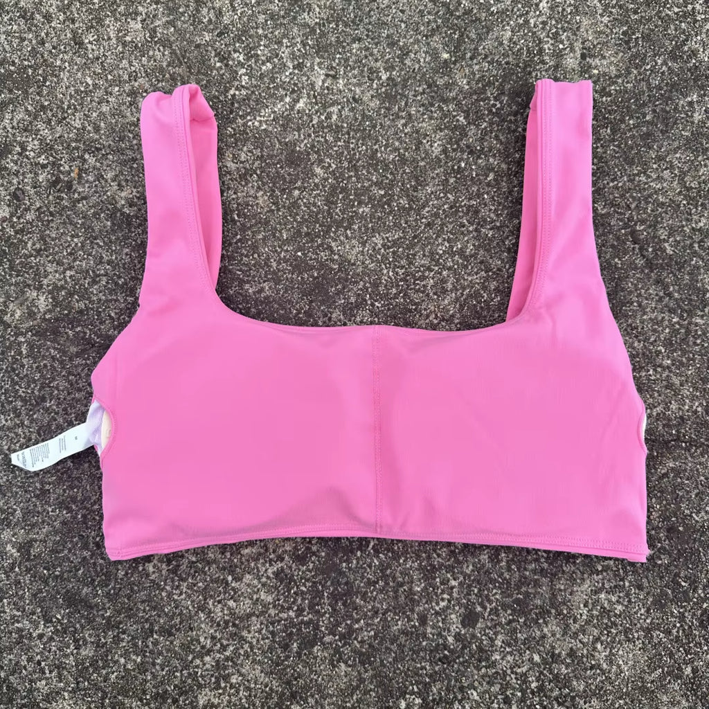 Solid Color Women Square Collar Hollow Back Shoulder Straps Fitness Sport Bra Top Comprehensive Training Gym Yoga Underwear Pad