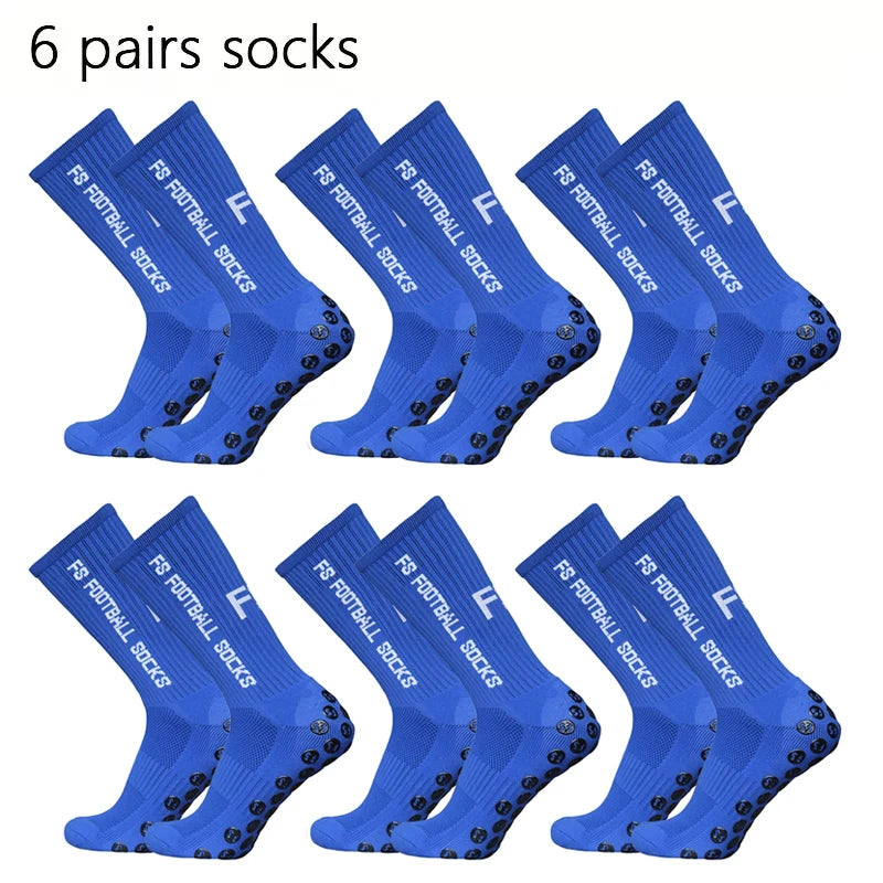 6 Pairs Breathable Football Socks Men Women Sports Socks Non-Slip Silicone Bottom Soccer Baseball Socks Outdoor Sport Yoga Socks