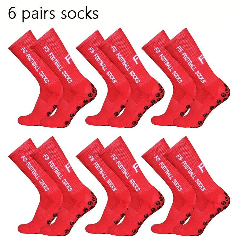 6 Pairs Breathable Football Socks Men Women Sports Socks Non-Slip Silicone Bottom Soccer Baseball Socks Outdoor Sport Yoga Socks