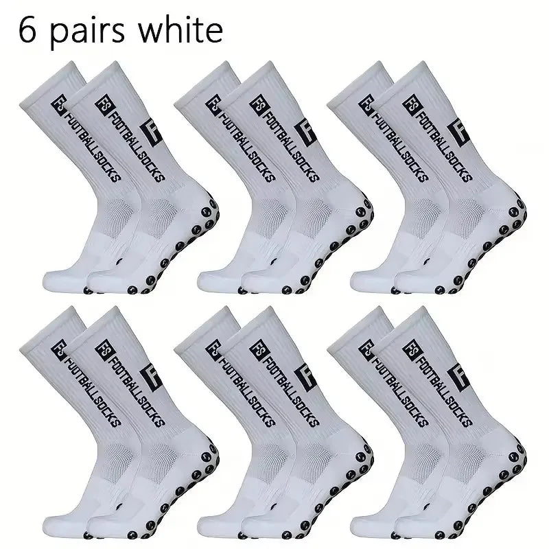 6 Pairs Breathable Football Socks Men Women Sports Socks Non-Slip Silicone Bottom Soccer Baseball Socks Outdoor Sport Yoga Socks